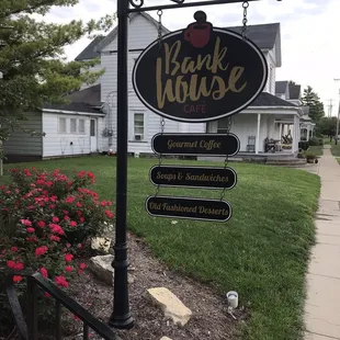 a sign for bank house