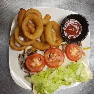 Philly and onion rings.