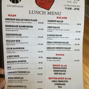 Lunch menu