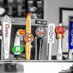 a selection of beer taps