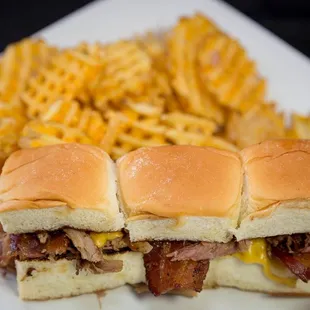 a plate of sandwiches and french fries