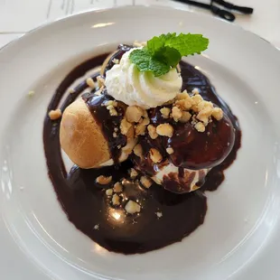 Profiteroles filled with ice cream