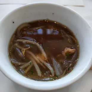 Soup. Tasted better than it looked.  I needed a smaller spoon to get the rice noodles.