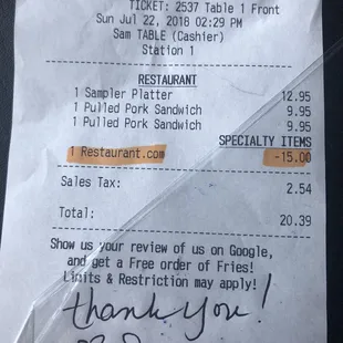 Final receipt