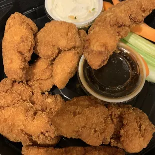 Plain chicken tenders with garlic sweet soy sauce on the side &amp; ranch dressing OTS.