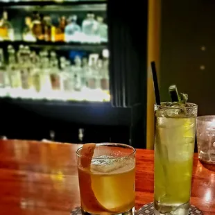 two cocktails on the bar