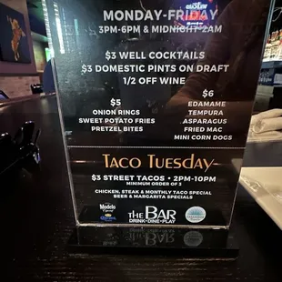 Happy hour menu 9/23/24