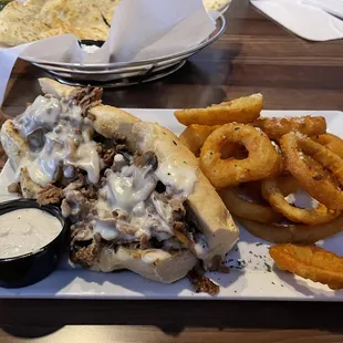Philly Cheesesteak with Onion Rings