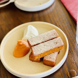 Panisse with romesco and whipped ricotta