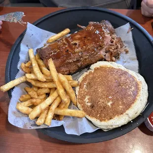 1/2 rack of ribs, fries and cornbread