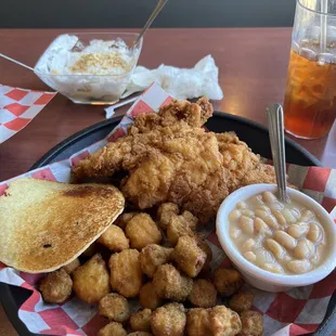 Chicken tenders ,okra,corn nuggets