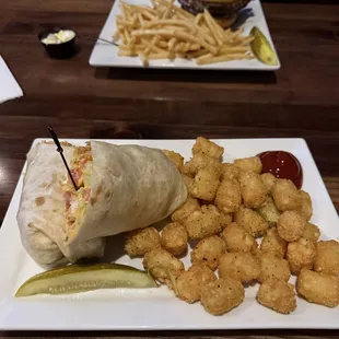 Smash burger and buffalo chicken wrap