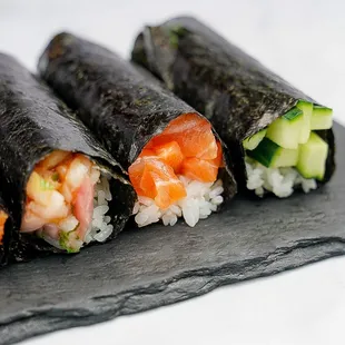 Yellowtail Scallion, Salmon and Cucumber Roll