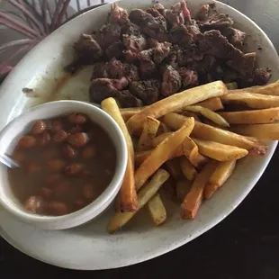 Black Pepper Ribeye with fries and &quot;Bar Beans&quot;
