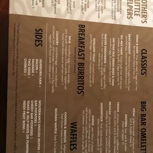 Weekend breakfast menu