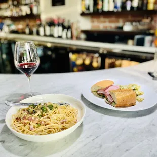 Spaghetti Carbonara and Italian Sub