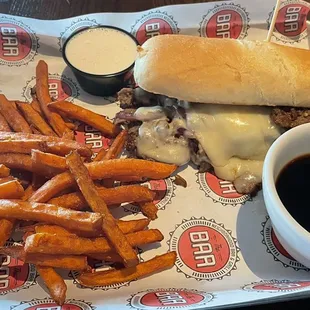 Cheesesteak and sweet potato fries