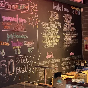 a menu on a chalk board