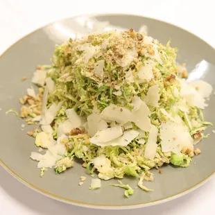 Shaved Brussels Sprouts with Anchovy Vinaigrette, Walnuts &amp; Parmesan