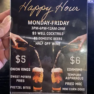 Happy Hour: Mon - Fri 3p-6p &amp; 12a-2a Taco Tuesday: $3 tacos