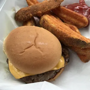 Bacon Cheeseburger To-Go, sub Wedge Fries.  Amazing Flavor, I rarely eat a burger without condiments, this one really didn't need any
