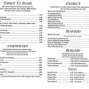 Menu with prices, current as of 04/24/18