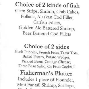 a menu for friday night fish special