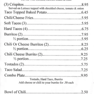 the menu for friday night mexican