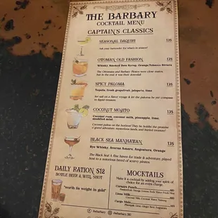 Cocktail menu