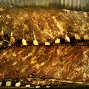 two ribs in a pan