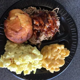 Pulled pork plate, with Mac and cheese and tasty potato salad