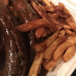 Large combo (hot) - 2 links, rib tips, and fries