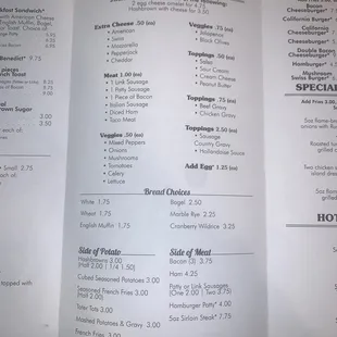 a menu for a restaurant