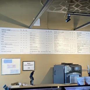 the menu and coffee machine