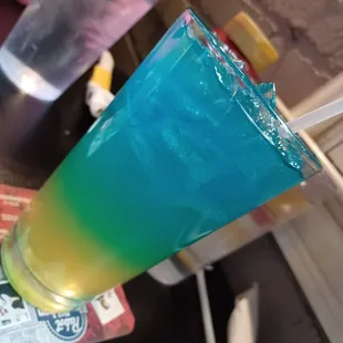 a blue and green drink