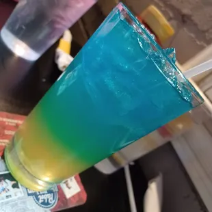 a blue and green drink