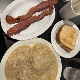 Biscuits and Gravy, bacon, toast