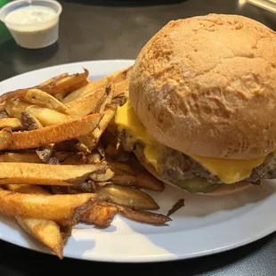Burger on Gluten free bun  Fries are dedicated fryer.