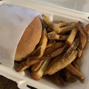 All American burger with fries (added cheddar cheese for 50cents)