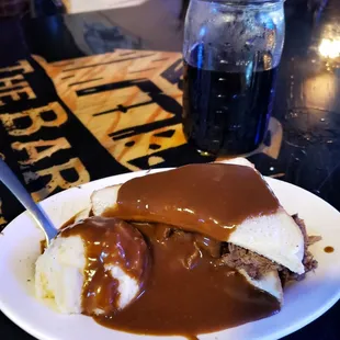 Half hot beef sandwich