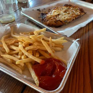 French fries and garlic rosemary flatbread