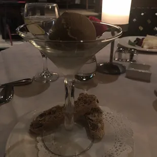 a dessert in a martini glass