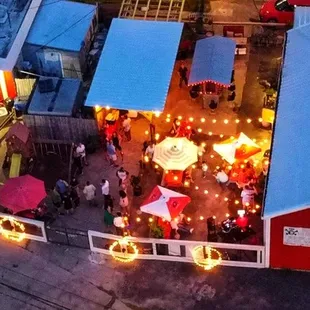 a large group of people outside at night