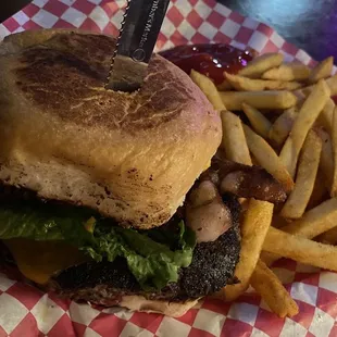 Great looking bacon burger and fries.