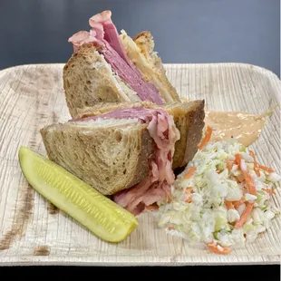 a sandwich and coleslaw
