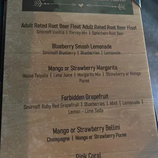 the menu for the restaurant