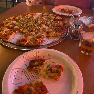 a pizza and beer