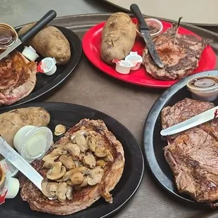 Prime Ribeye Dinner available on weekends and comes with a salad and baked potato.