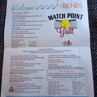 Menu, minus the daily specials