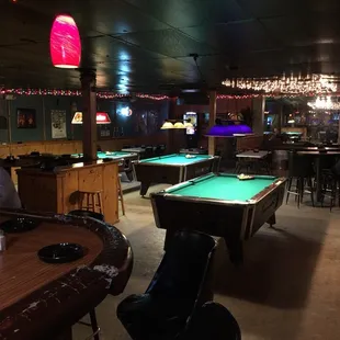 3 TVs, 3 pool tables, 2 dart boards, jukebox and smoker friendly.